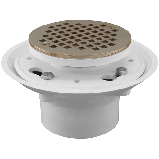 2" PVC No Caulk Shower Drain with Plastic Tailpiece and 4-1/4" Chrome Plated Round Strainer