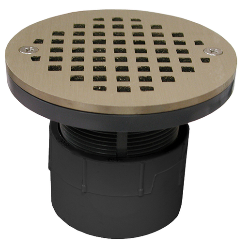 2" PVC Over Pipe Fit Drain Base with 2" Plastic Spud and 4" Nickel Bronze Strainer