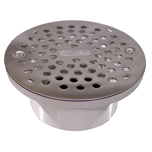 4" PVC IPS Plastic Spud with 6" Stainless Steel Round Strainer
