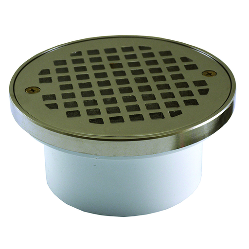 3" x 4" General Purpose PVC Drain with 5" Nickel Bronze Round Strainer with Ring