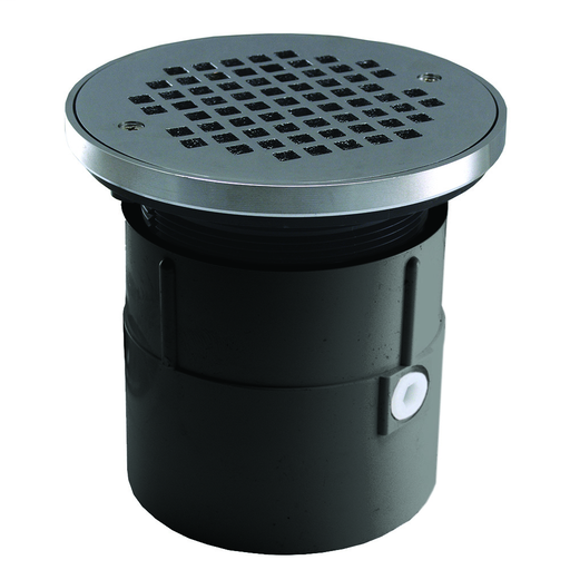 4" PVC Over Pipe Fit Drain Base with 4" Plastic Spud and 6" Chrome Plated Strainer with Ring