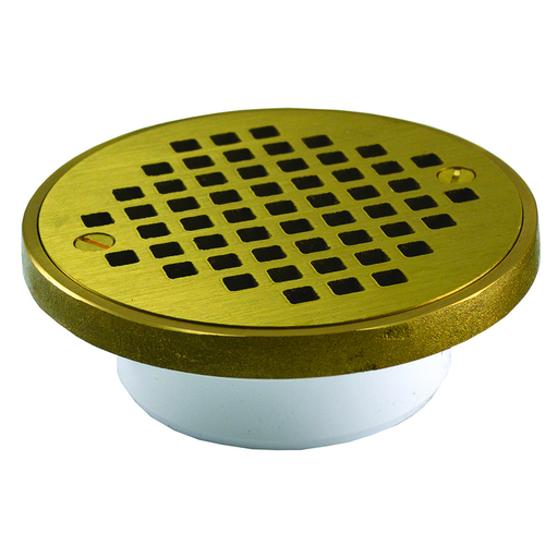 2" x 3" General Purpose PVC Drain with 4-1/4" Polished Brass Round Cast Strainer with Ring