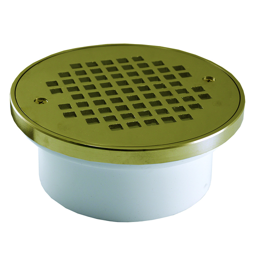 4" General Purpose PVC Drain with 6" Polished Brass Round Strainer with Ring