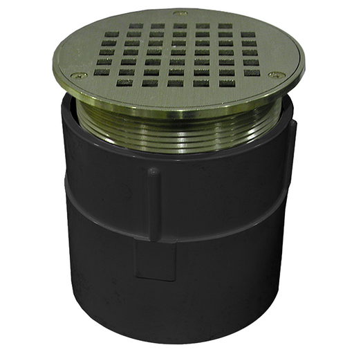 4" PVC Over Pipe Fit Drain Base with 4" Metal Spud and 5" Polished Brass Strainer