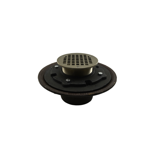 3" Heavy Duty No Hub Floor Drain/Shower Drain with 10" Pan and 6" Nickel Bronze Round Strainer - Height 4-1/2" - 6-1/2"
