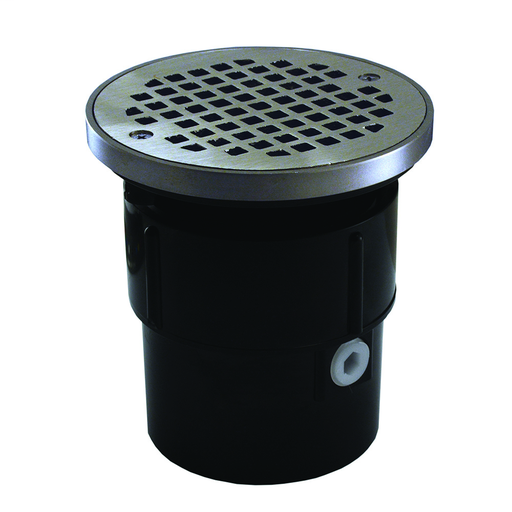 3" x 4" ABS Pipe Fit Drain Base with 3-1/2" Plastic Spud and 5" Chrome Plated Strainer with Ring