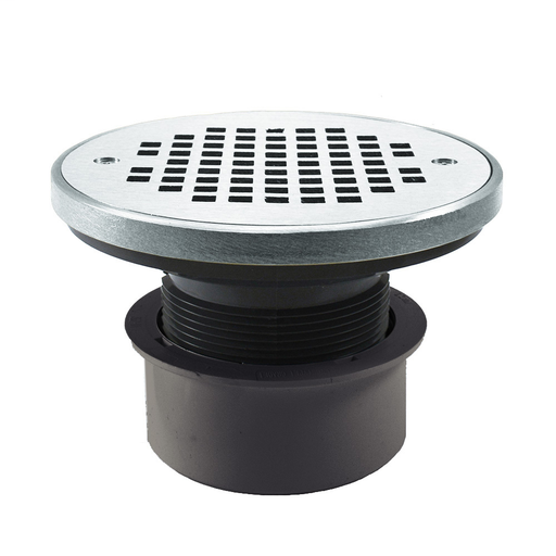 4" PVC Inside Pipe Fit Drain Base with 3" Plastic Spud and 6" Chrome Plated Strainer with Ring