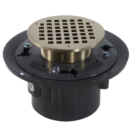 2" x 3" Heavy Duty PVC Drain Base with 3-1/2" Metal Spud and 5" Nickel Bronze Strainer