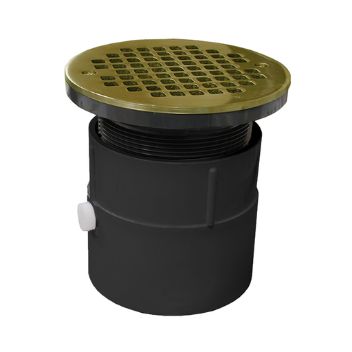 4" PVC Over Pipe Fit Drain Base with 4" Plastic Spud and 6" Polished Brass Strainer