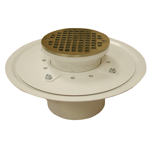 4" Heavy Duty PVC Drain Base with 3-1/2" Plastic Spud and 5" Nickel Bronze Strainer