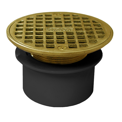 3" PVC Inside Pipe Fit Drain Base with 2" Metal Spud and 4" Polished Brass Strainer