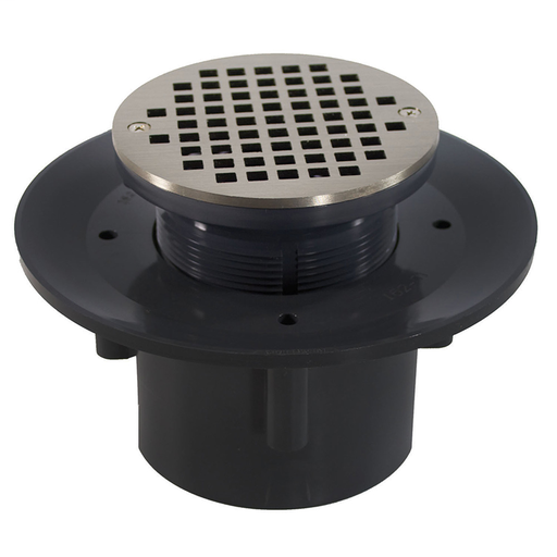 3" x 4" Heavy Duty PVC Slab Drain Base with 3-1/2" Plastic Spud and 5" Nickel Bronze Strainer