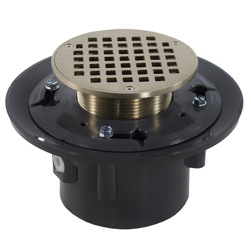 2" x 3" Heavy Duty PVC Drain Base with 3-1/2" Metal Spud and 4" Nickel Bronze Strainer