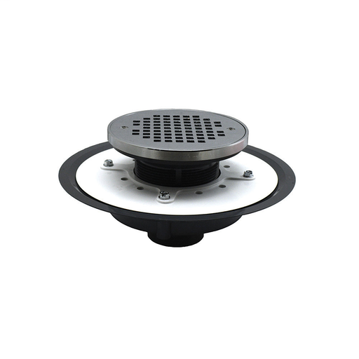 2" Heavy Duty PVC Drain Base with 3-1/2" Plastic Spud and 6" Chrome Plated Strainer with Ring