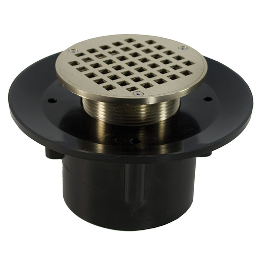 3" x 4" Heavy Duty ABS Slab Drain Base with 3-1/2" Metal Spud and 6" Nickel Brass Strainer