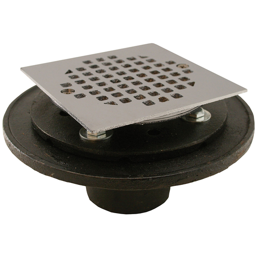 2" Inside Caulk Shower/Floor Drain with 6-1/2" Pan and 4" Chrome Plated Cast Square Strainer