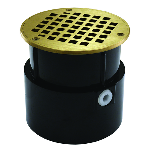 4" ABS Over Pipe Fit Drain Base with 3-1/2" Metal Spud and 6" Polished Brass Strainer