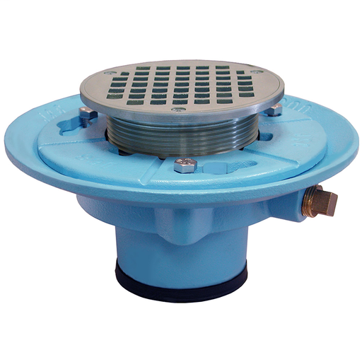 2" Push On Code Blue Floor Drain 9" Pan and 6" Chrome Plated Round Strainer- Height 5-1/4" - 6-1/4"