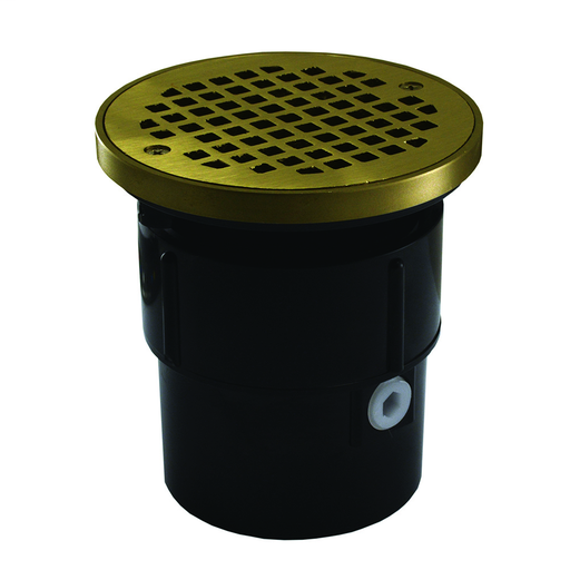 3" x 4" ABS Pipe Fit Drain Base with 3-1/2" Plastic Spud and 5" Polished Brass Strainer with Ring