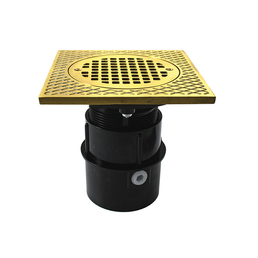 3" ABS Over Pipe Fit Drain Base with 3" Plastic Spud and 5" Polished Brass Strainer