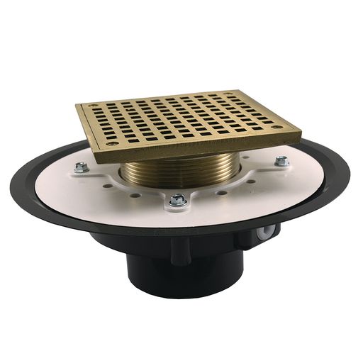 4" Heavy Duty PVC Drain Base with 3-1/2" Metal Spud and 6" Nickel Bronze Strainer