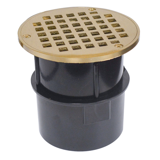 3" ABS Over Pipe Fit Drain Base with 3" Metal Spud and 5" Polished Brass Strainer