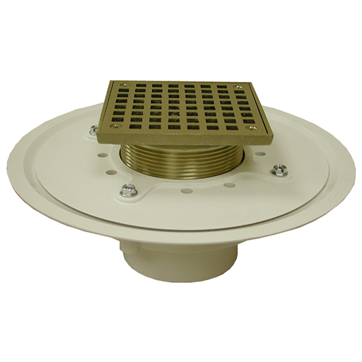 4" Heavy Duty PVC Drain Base with 3-1/2" Metal Spud and 5" Nickel Bronze Strainer