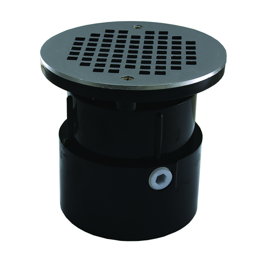 4" ABS Over Pipe Fit Drain Base with 3-1/2" Plastic Spud and 6" Chrome Plated Strainer