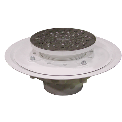 3" Heavy Duty PVC Drain Base with 4" Plastic Spud and and 6" Stainless Steel Strainer