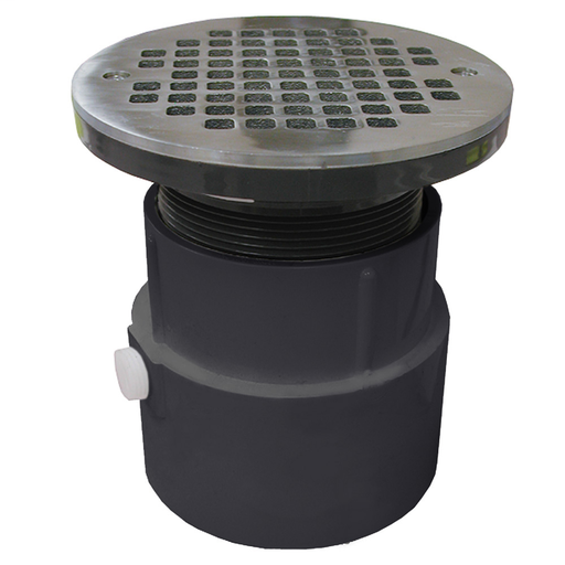 4" PVC Over Pipe Fit Drain Base with 3-1/2" Plastic Spud and 6" Chrome Plated Strainer