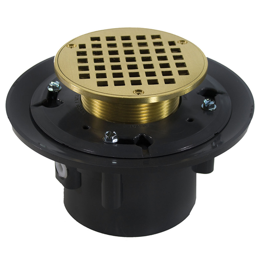 2" x 3" Heavy Duty PVC Drain Base with 3-1/2" Metal Spud and 5" Polished Brass Strainer