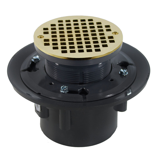 3"x 4" Heavy Duty PVC Drain Base with 3-1/2" Plastic Spud and 5" Polished Brass Strainer