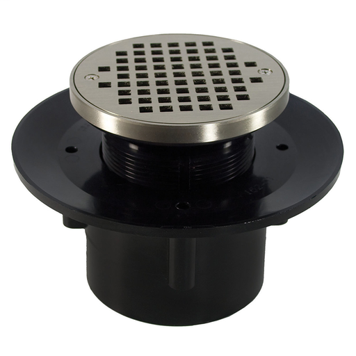 2" x 3" Heavy Duty ABS Slab Drain Base with 3-1/2" Plastic Spud and 5" Nickel Bronze Strainer with Ring