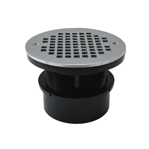 4" ABS Hub Fit Drain Base with 3-1/2" Plastic Spud and 6" Chrome Plated Strainer