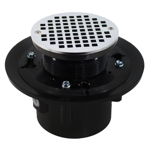 3" x 4" Heavy Duty ABS Slab Drain Base with 3-1/2" Plastic Spud and 6" Chrome Plated Strainer