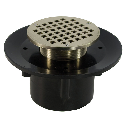 3" x 4" Heavy Duty ABS Slab Drain Base with 4" Metal Spud and 5" Nickel Bronze Strainer