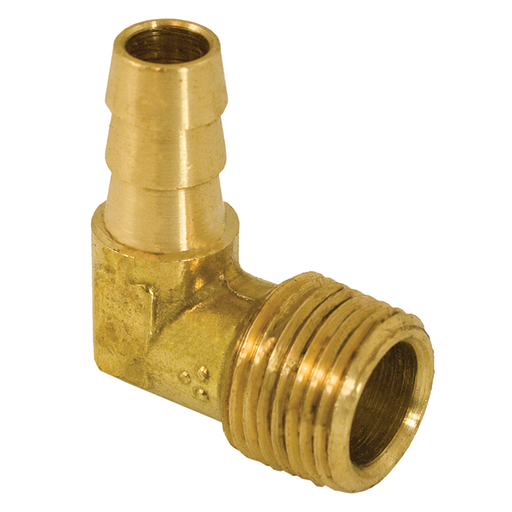 3/8" x 1/2" 90° Brass Hose Barb To Male Pipe Elbow