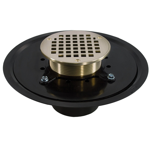 4" Heavy Duty ABS Drain Base with 4" Metal Spud and 5" Polished Brass Strainer