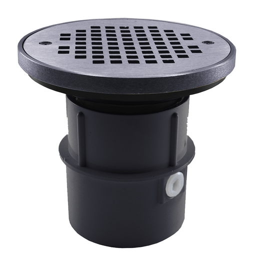 3" PVC Over Pipe Fit Drain Base with 3" Plastic Spud and 6" Chrome Plated Strainer with Ring