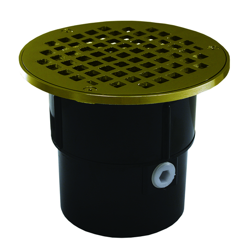 3" x 4" ABS Pipe Fit Drain Base with 3-1/2" Metal Spud and 5" Polished Brass Strainer