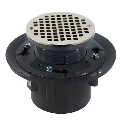 3" x 4" Heavy Duty PVC Drain Base with 3" Plastic Spud and 6" Nickel Bronze Strainer