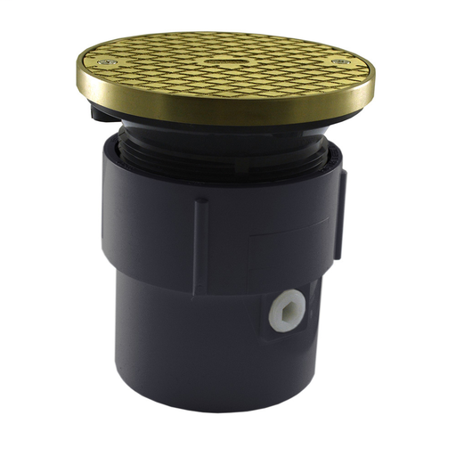 3" x 4" PVC Pipe Fit Base Cleanout with 3-1/2" Plastic Spud and 5" Polished Brass Cover with Ring