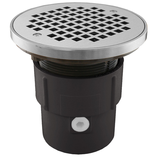 3" x 4" PVC Pipe Fit Drain Base with 3-1/2" Plastic Spud and 6" Chrome Plated Strainer with Ring