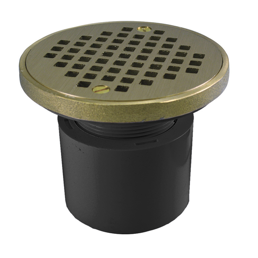 2" PVC Over Pipe Fit Drain Base with 2" Plastic Spud and 4" Nickel Bronze Strainer with Ring