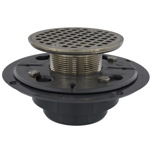 2" x 3" PVC Perfect Low Profile Shower Drain/Floor Drain with 2" Brass Spud and 4-1/4" Brushed Nickel Round Strainer