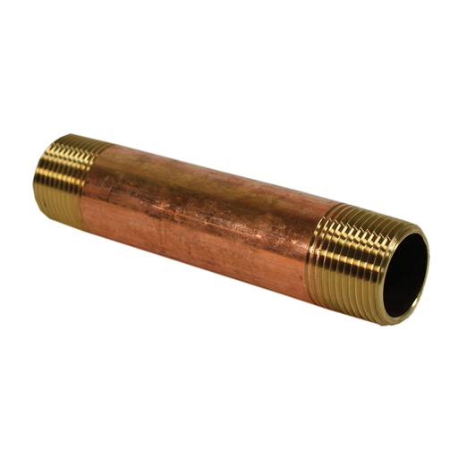 3/4" x 8" Red Brass Pipe Nipple, Lead Free