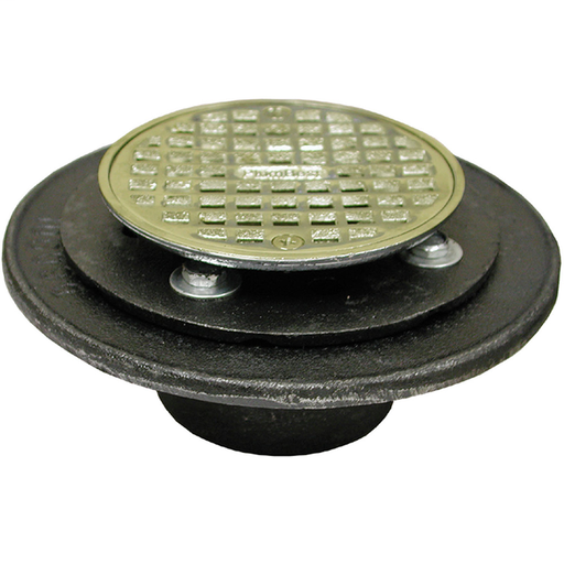 2" FIP Shower/Floor Drain with 6-1/2" Pan and 6" Polished Brass Cast Round Strainer