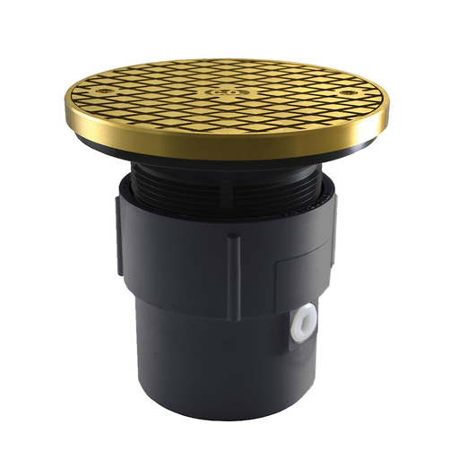 3" x 4" PVC Pipe Fit Base Cleanout with 3-1/2" Plastic Spud and 6" Polished Brass Cover with Ring