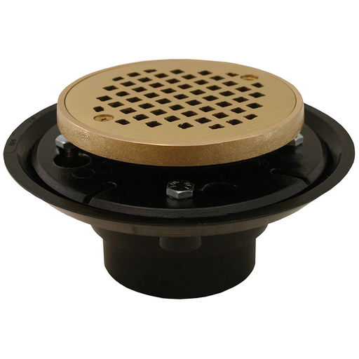 2" x 3" ABS Shower Drain/Floor Drain with 4" Polished Brass Cast Round Strainer with Ring