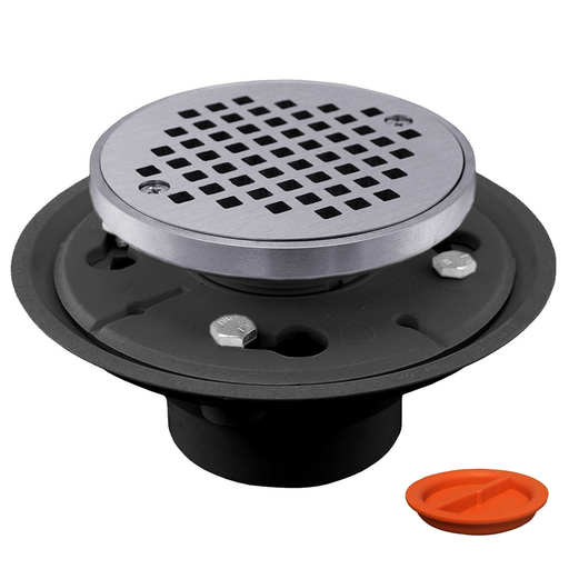 2" x 3" PVC Shower Drain/Floor Drain with 4" Chrome Plated Cast Round Strainer with Ring with Test Plug